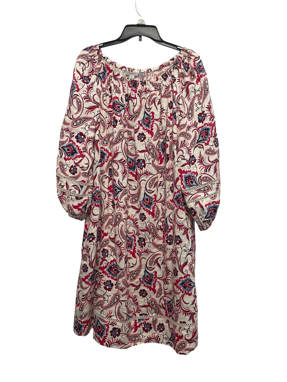 Trenery paisley pattern dress pink and blue linen blend Size 18